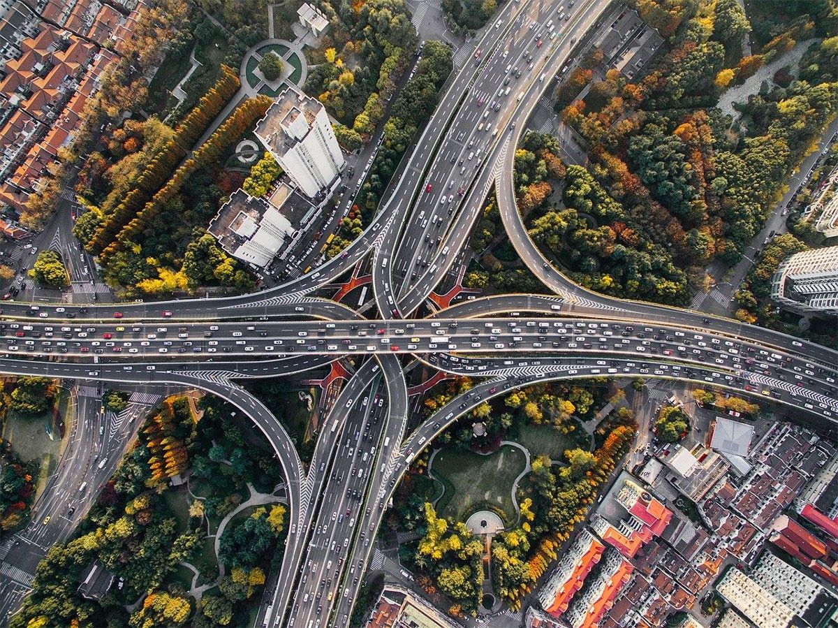 Highway interchange seen from above